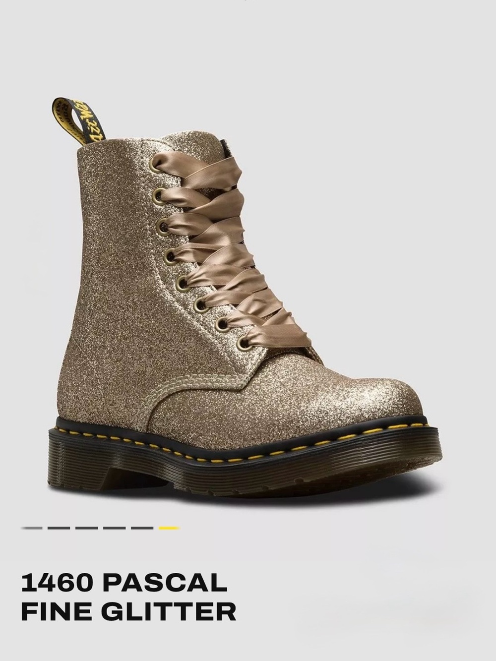 NEW WITHOUT BOX -Dr. Martens Gold Glitter Lace-Up Pascal Boot with Satin Laces